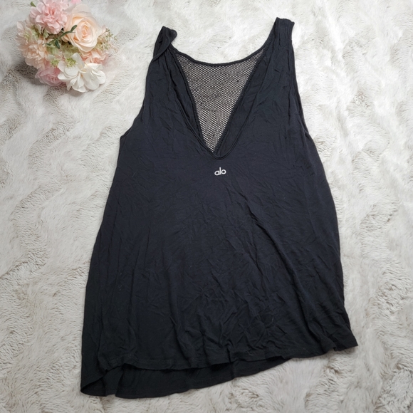 Alo Yoga Warm Up Mesh Insert Tank Top Black Size Unknown - Picture 7 of 10